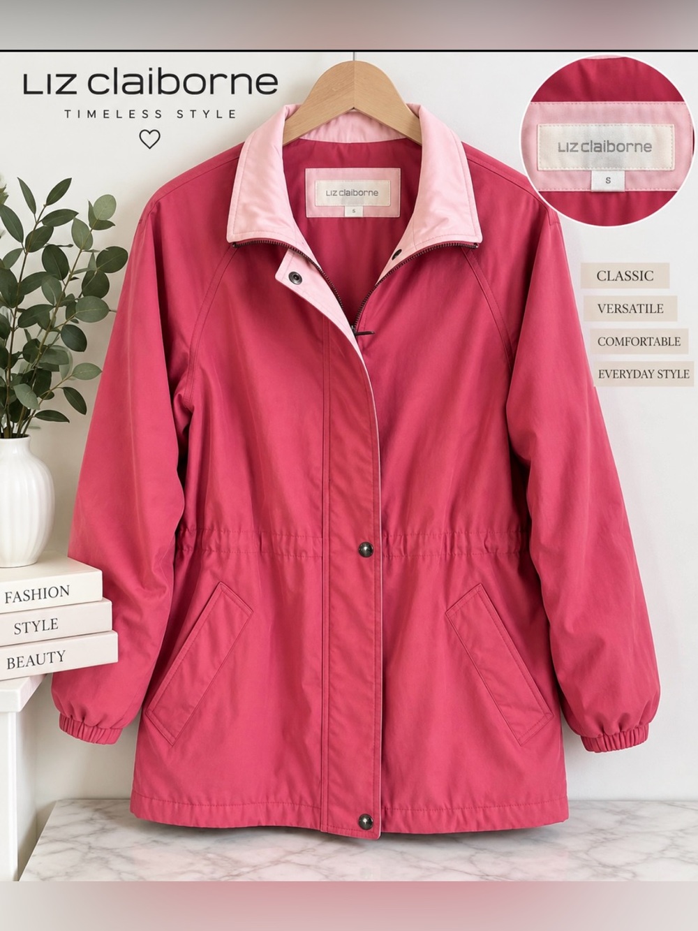 Liz Claiborne Women Pink Utility Jacket with Light Pink Contrast Collar Size S